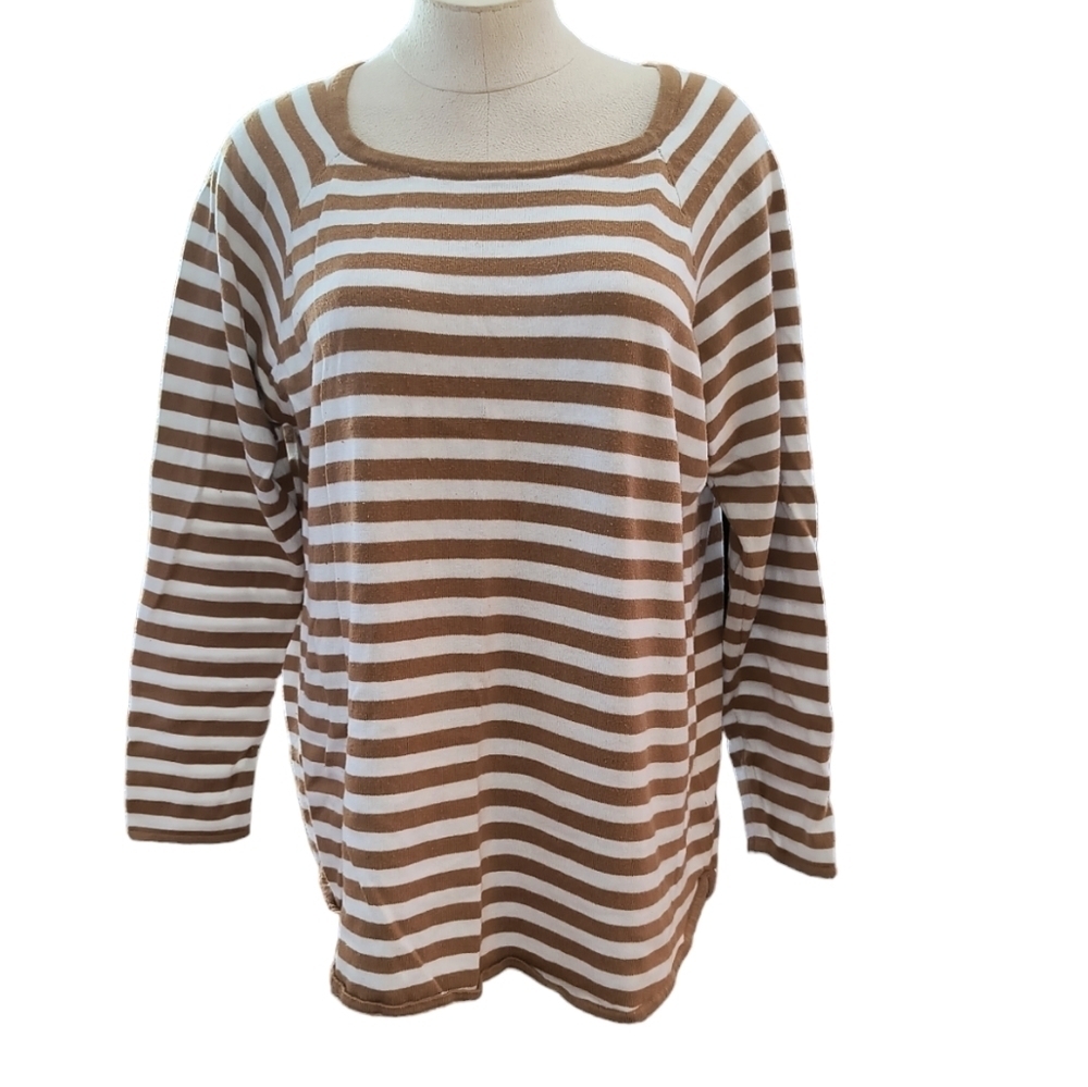 Michael Michael Kors Gold & WHITE Striped Long Sleeve Sweater Size L